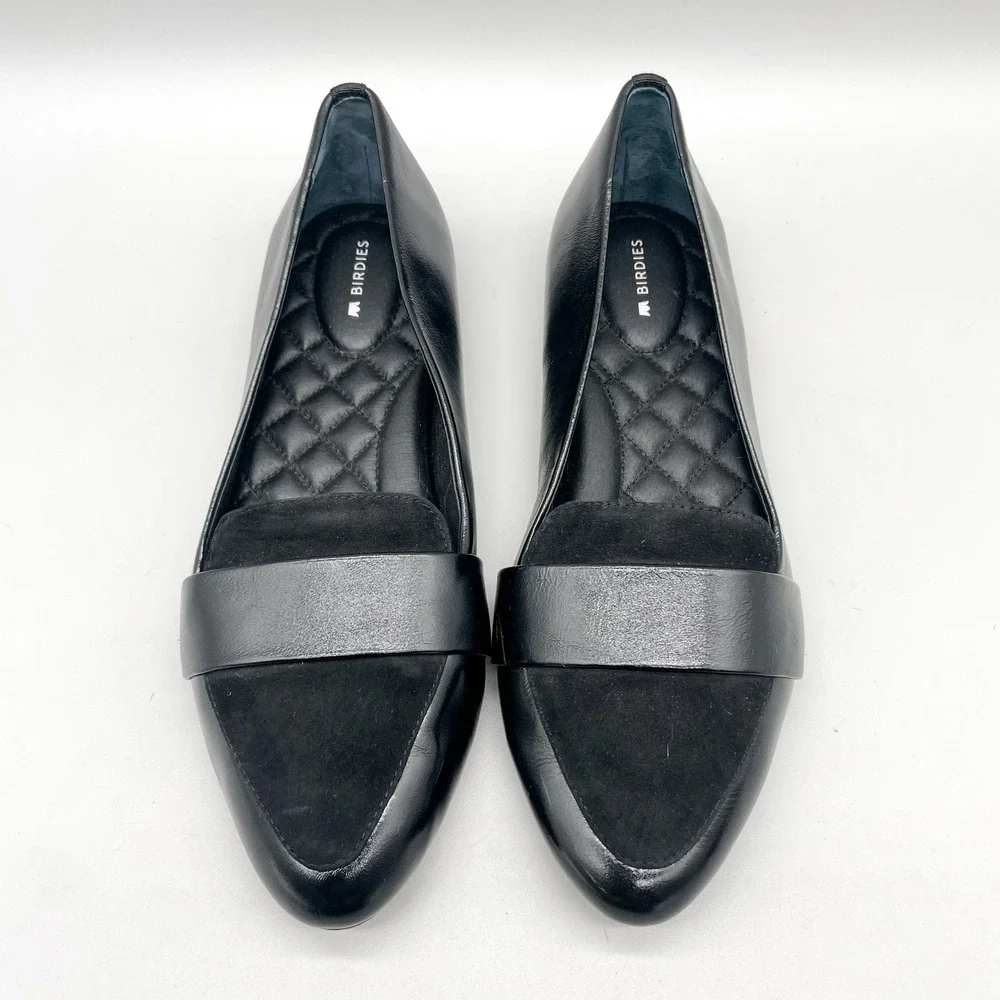 Birdies Womens 9 Sparrow Pointed Toe Loafers Black Leather Preppy Office Chic